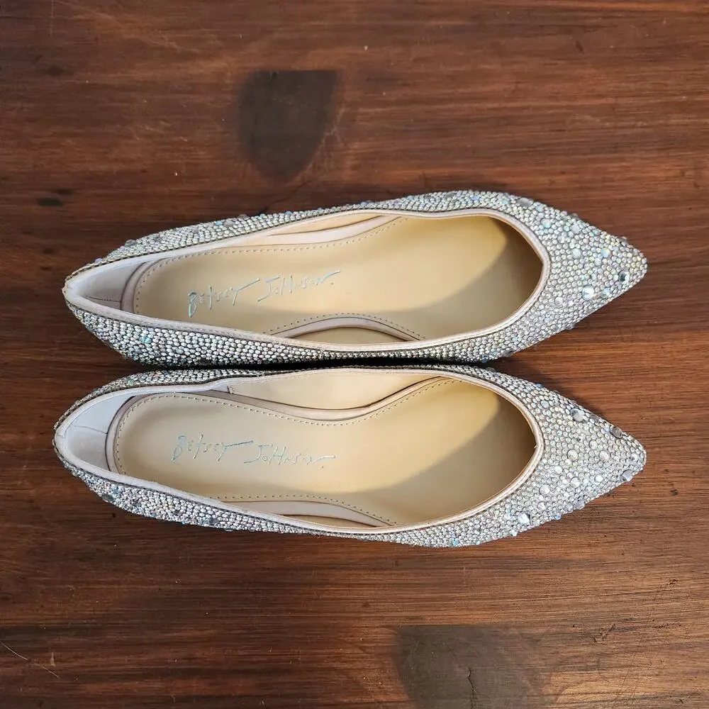Betsey Johnson Girls Size 3.5 Crystal Wedding Day Flats‎ Blue Bottom New